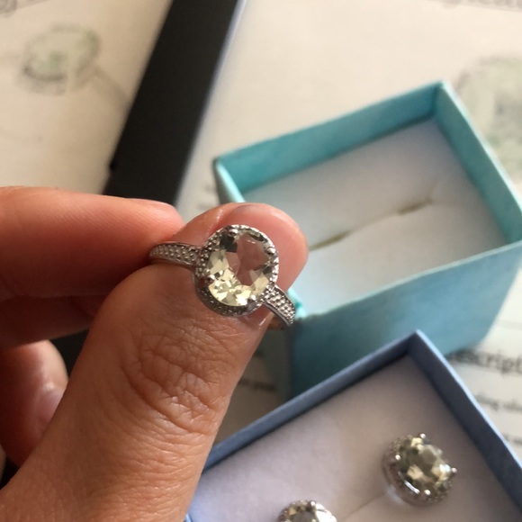 Sterling Set Green Amethyst Earrings & Ring - Picture 5 of 13